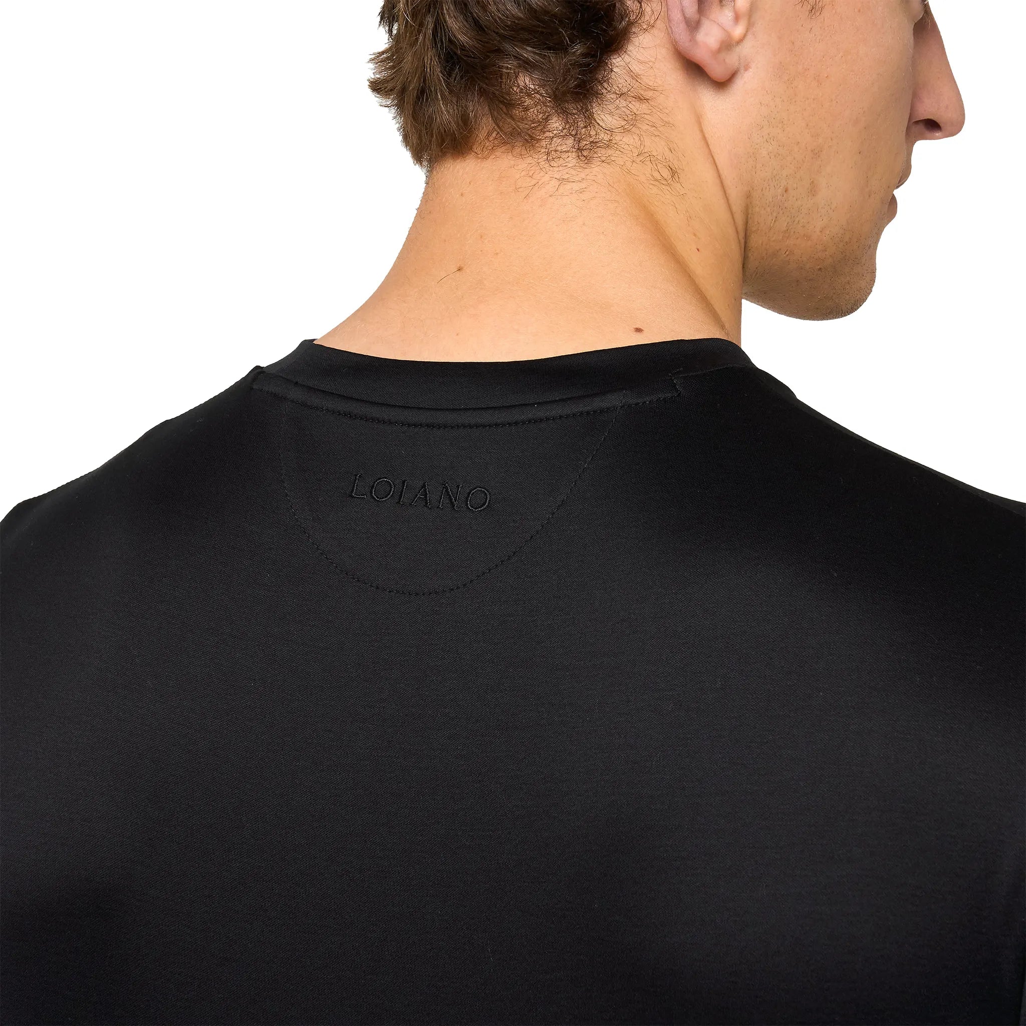 Detailed View of Loiano Egyptian Cotton Black T Shirt